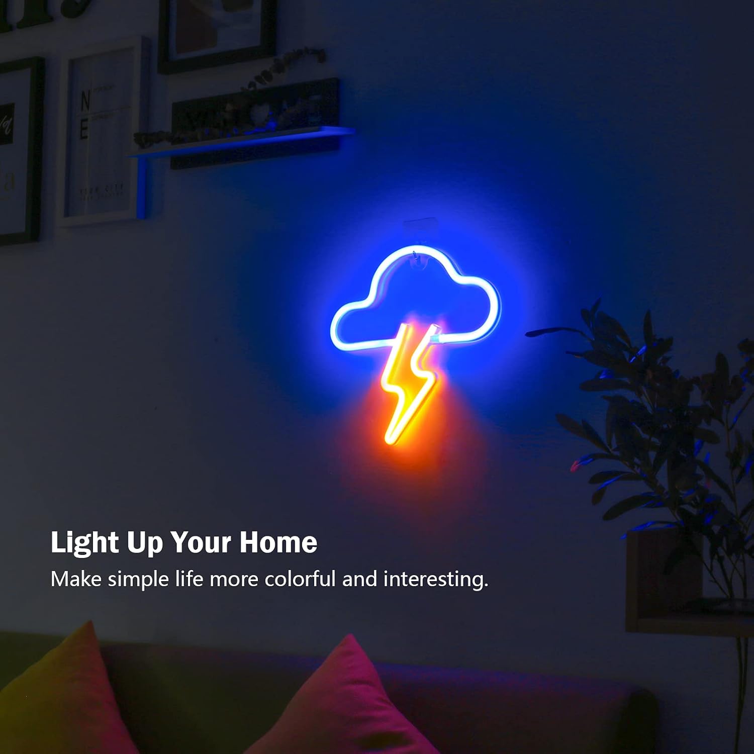 LED Cloud & Lightning Neon Sign – Battery/USB Powered Wall Light for Bedroom, Bar, Party & Wedding