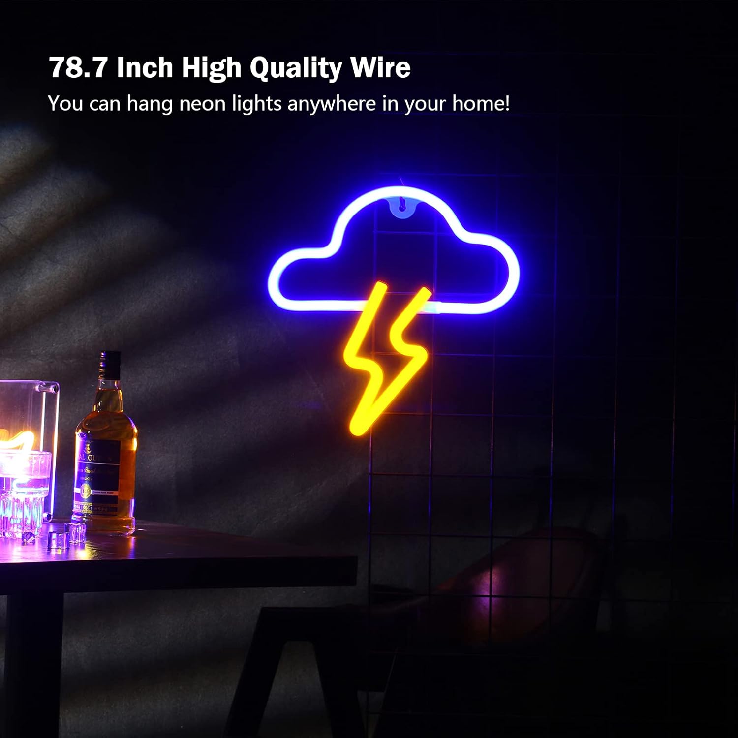LED Cloud & Lightning Neon Sign – Battery/USB Powered Wall Light for Bedroom, Bar, Party & Wedding