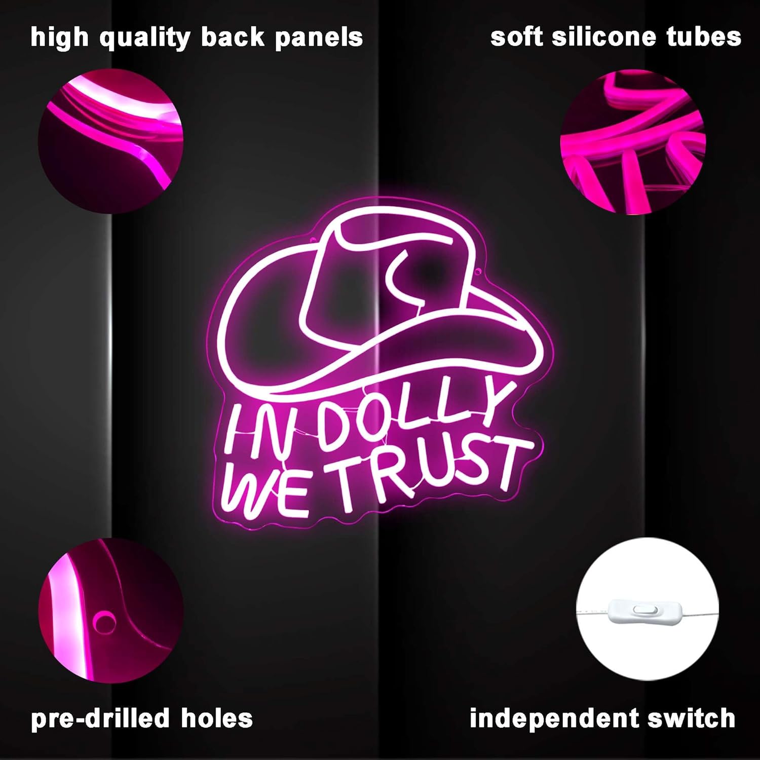 LED Neon Signs – Cowgirl Boots / Leave a Message / Girls Just Wanna Have Fun / Movie Night / Dolly Do / Dolly Hat – USB-Powered, Dimmable Wall Décor