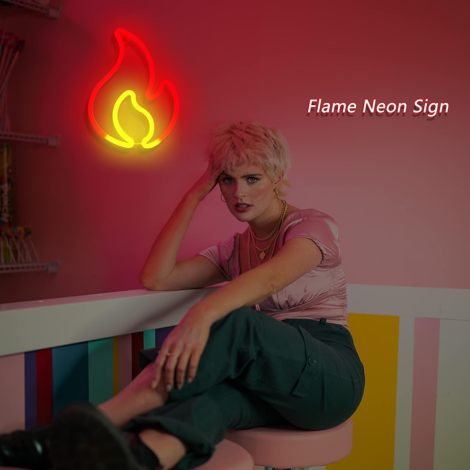 Flame-Shaped LED Neon Sign – USB/Battery Powered Wall Light for Kids’ Room, Party & Bar Decor