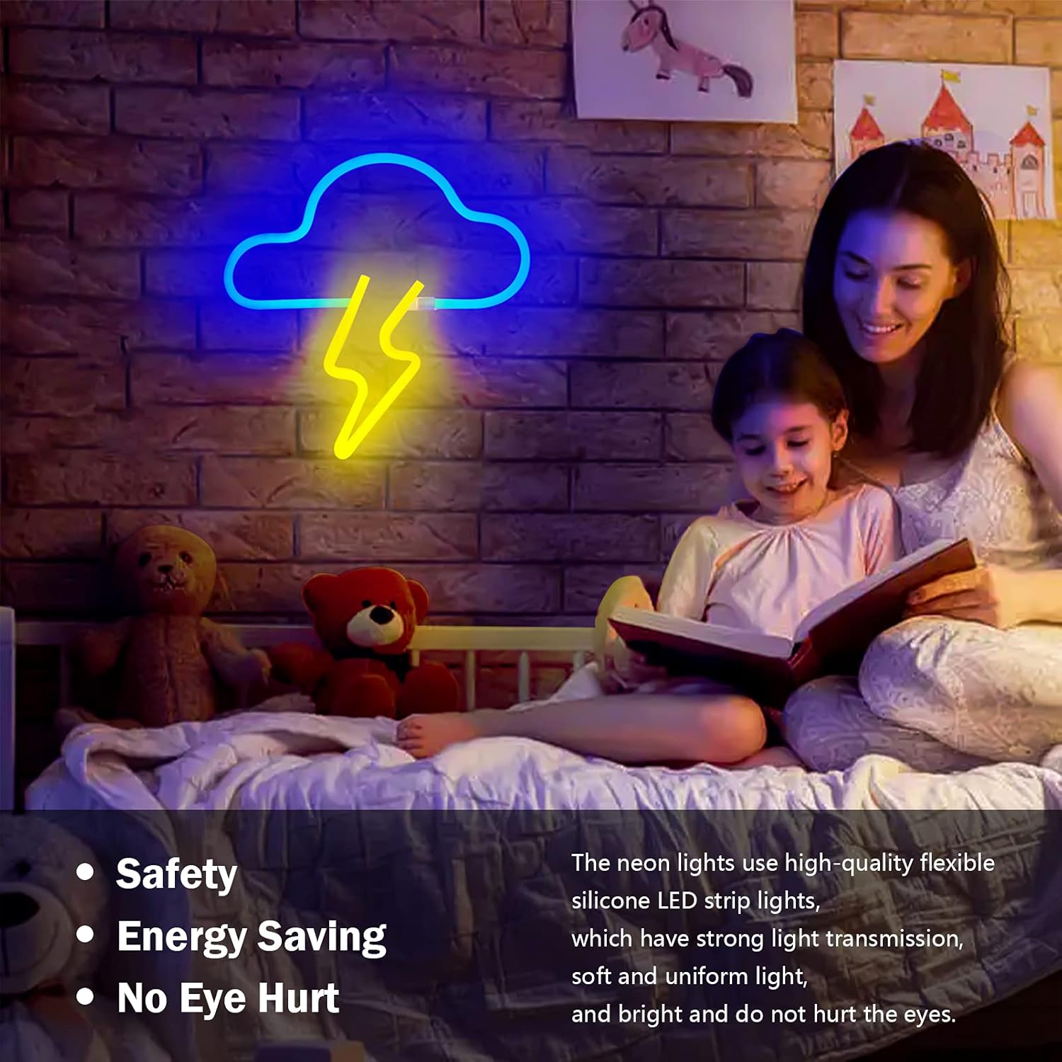 LED Cloud & Lightning Neon Sign – Battery/USB Powered Wall Light for Bedroom, Bar, Party & Wedding