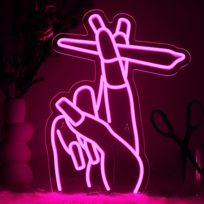 LED Neon Signs – Merry Christmas / God's Plan / Drinks / Skull Apple / Welcome Foolish Mortals / Plane Window Clouds / Little Dramatic / All You Need is Nails / Falling into Hole / Salon Hand / Wake in Bake / Licked / Pink Hand / Hamsa Blue