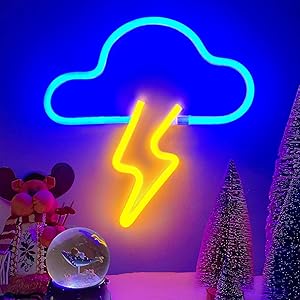 LED Cloud & Lightning Neon Sign – Battery/USB Powered Wall Light for Bedroom, Bar, Party & Wedding