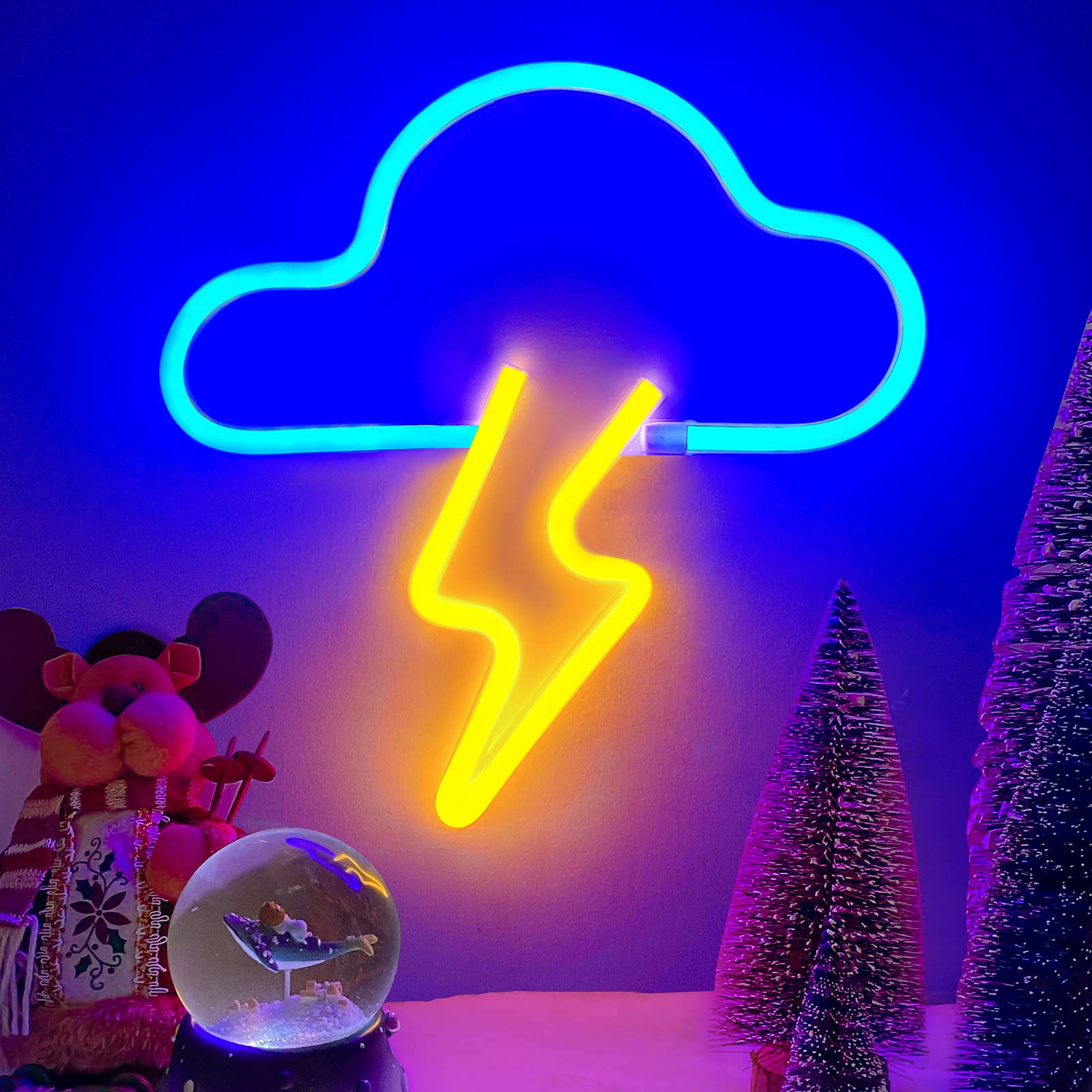 LED Cloud & Lightning Neon Sign – Battery/USB Powered Wall Light for Bedroom, Bar, Party & Wedding