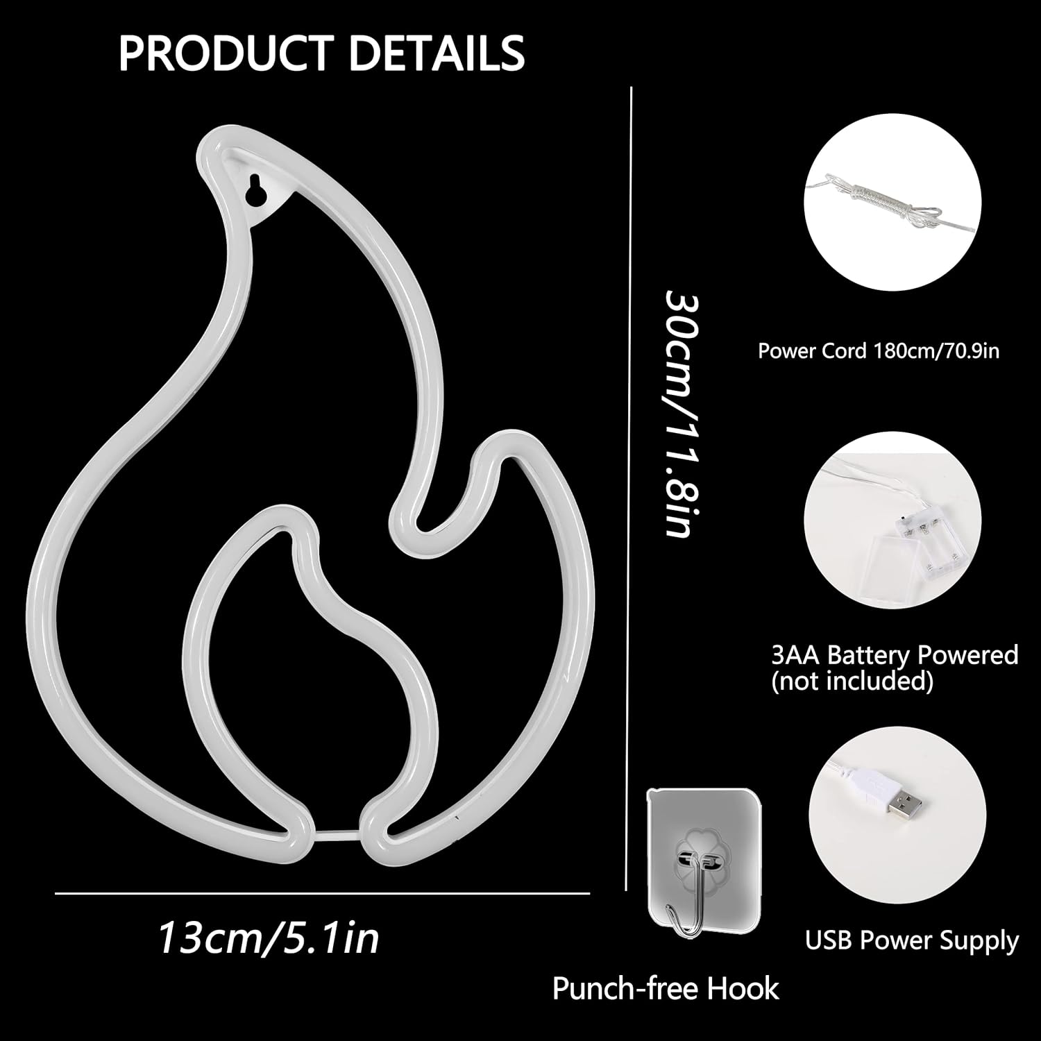 Flame-Shaped LED Neon Sign – USB/Battery Powered Wall Light for Kids’ Room, Party & Bar Decor