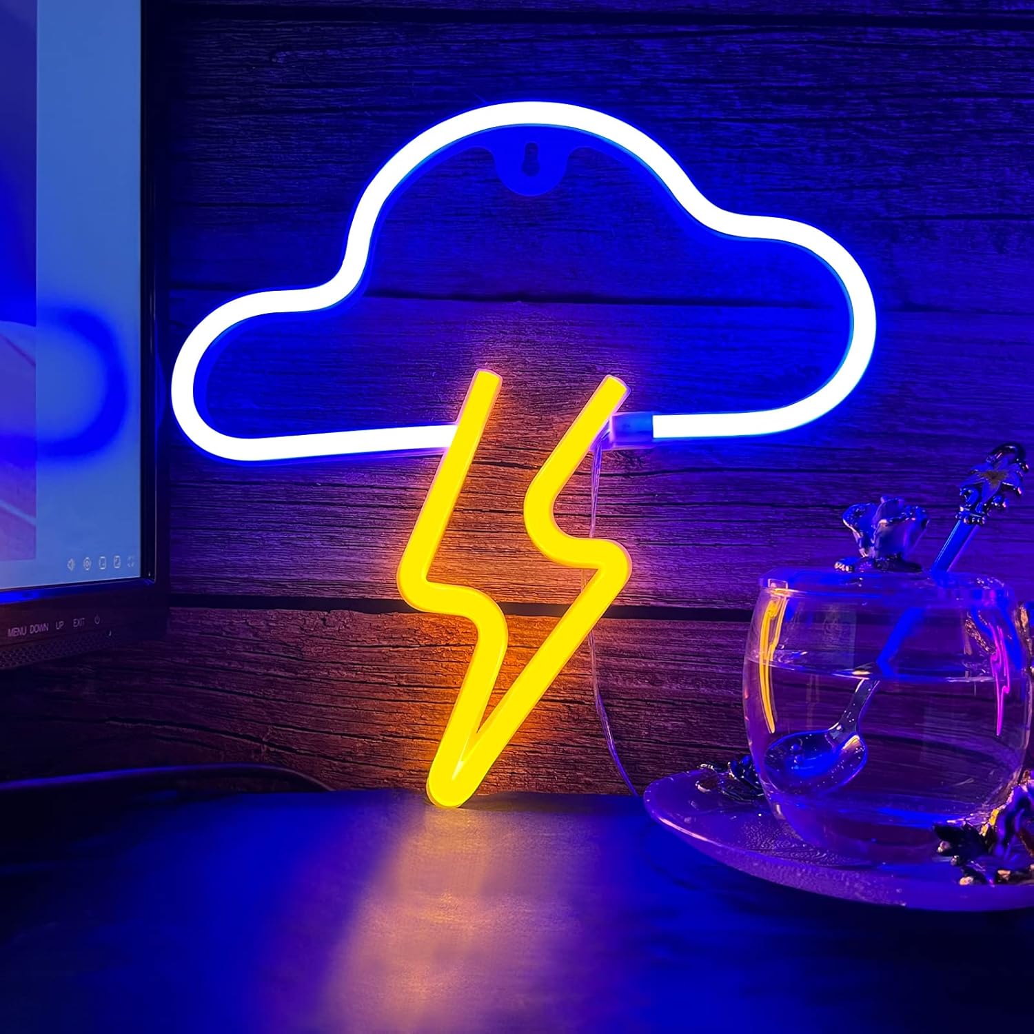 LED Cloud & Lightning Neon Sign – Battery/USB Powered Wall Light for Bedroom, Bar, Party & Wedding