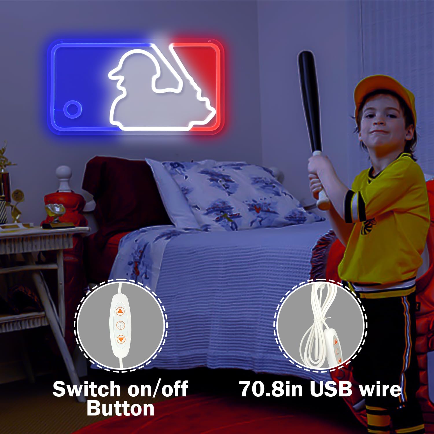LED Neon Signs – Baseball MLB Logo / Luma Star / Hello Beautiful / Graffiti Heart – USB-Powered, Dimmable Wall Décor