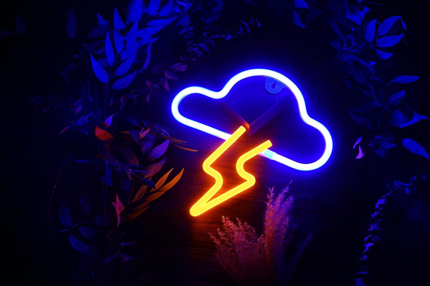 LED Cloud & Lightning Neon Sign – Battery/USB Powered Wall Light for Bedroom, Bar, Party & Wedding