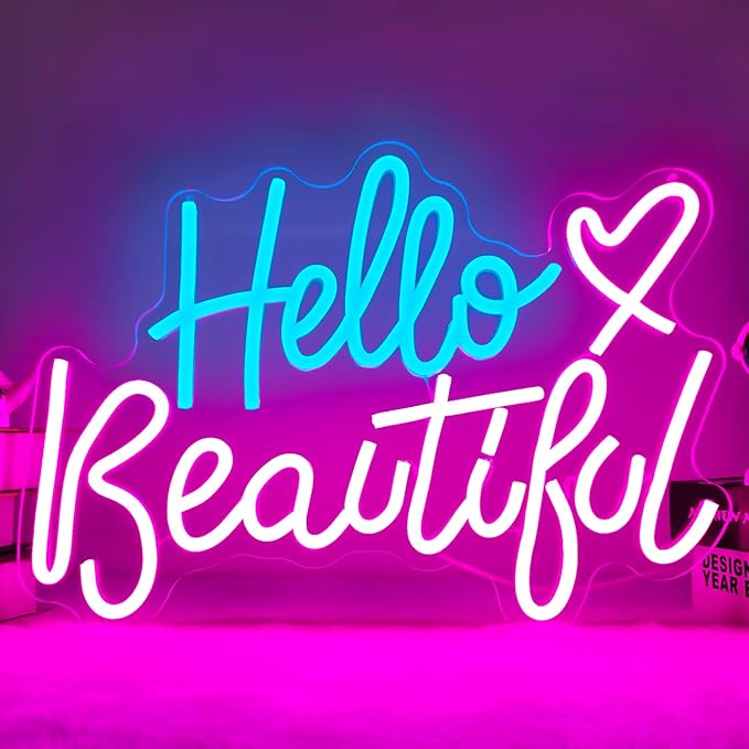 LED Neon Signs – Baseball MLB Logo / Luma Star / Hello Beautiful / Graffiti Heart – USB-Powered, Dimmable Wall Décor