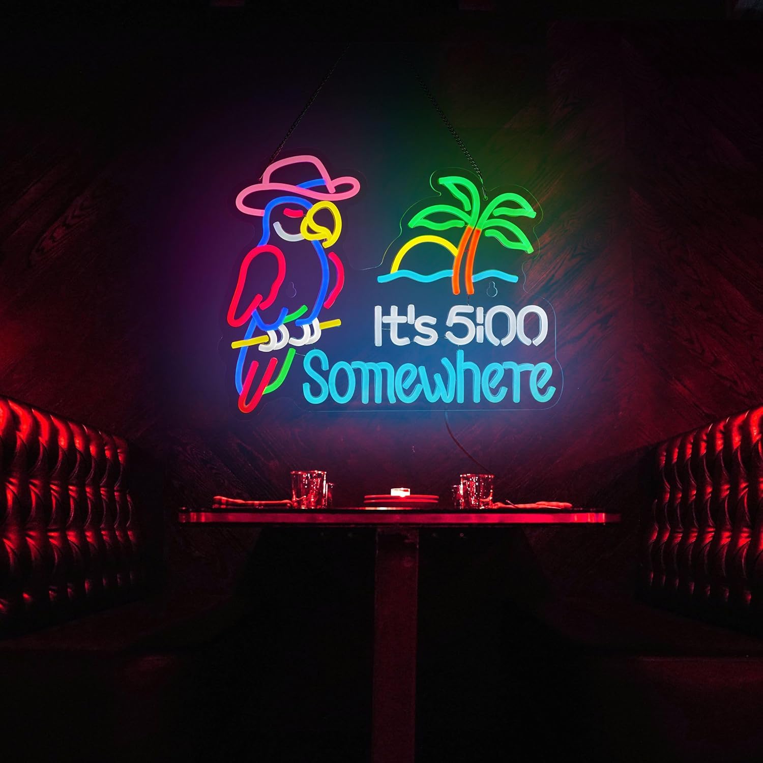 Parrot “It’s 5 O’Clock Somewhere” Neon Sign – USB Powered, Dimmable LED Wall Light for Bar & Man Cave