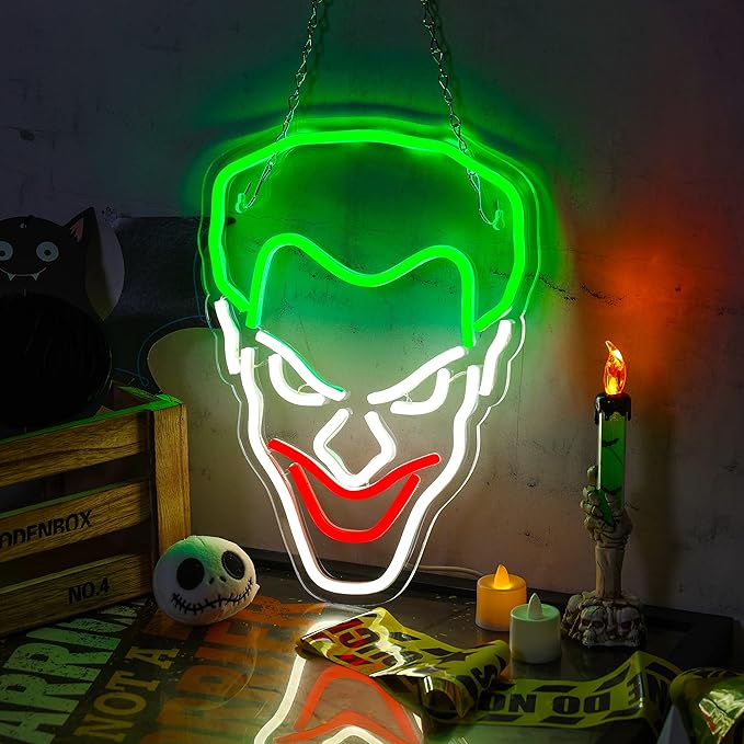 LED Neon Signs – Joker-Green / Harley-IceBlue / Clown-Red / Buu-Pink / Cinna-White / Cartman-Blue / Texas-Blue / Kirbee-Pink – USB-Powered, Dimmable Wall Décor