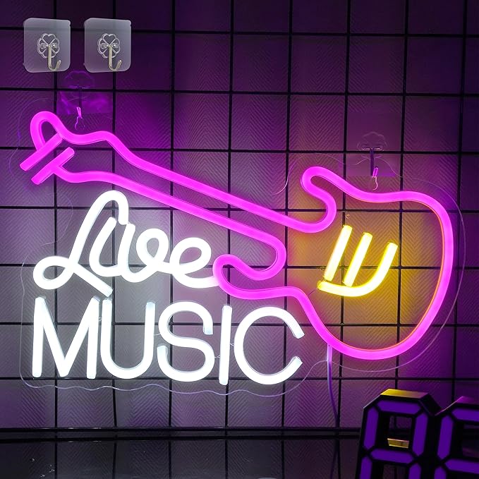 LED Neon Signs – Open / Happy Hour / Cocktails / Guitar / Rock / Bar / Girl – USB-Powered, Dimmable Wall Décor