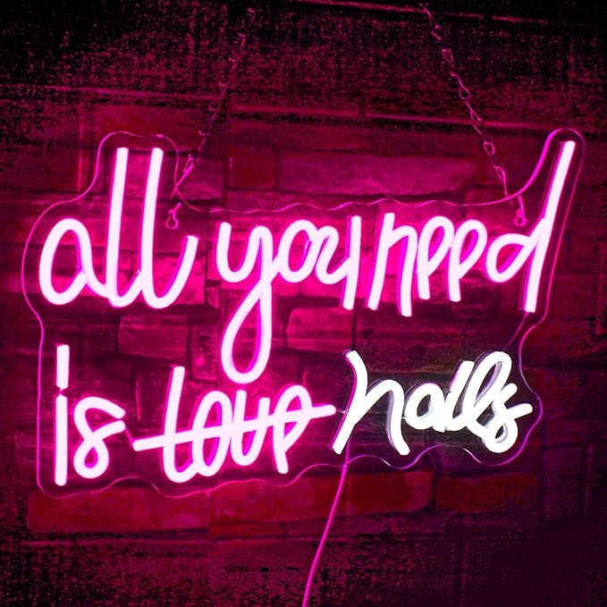LED Neon Signs – Merry Christmas / God's Plan / Drinks / Skull Apple / Welcome Foolish Mortals / Plane Window Clouds / Little Dramatic / All You Need is Nails / Falling into Hole / Salon Hand / Wake in Bake / Licked / Pink Hand / Hamsa Blue