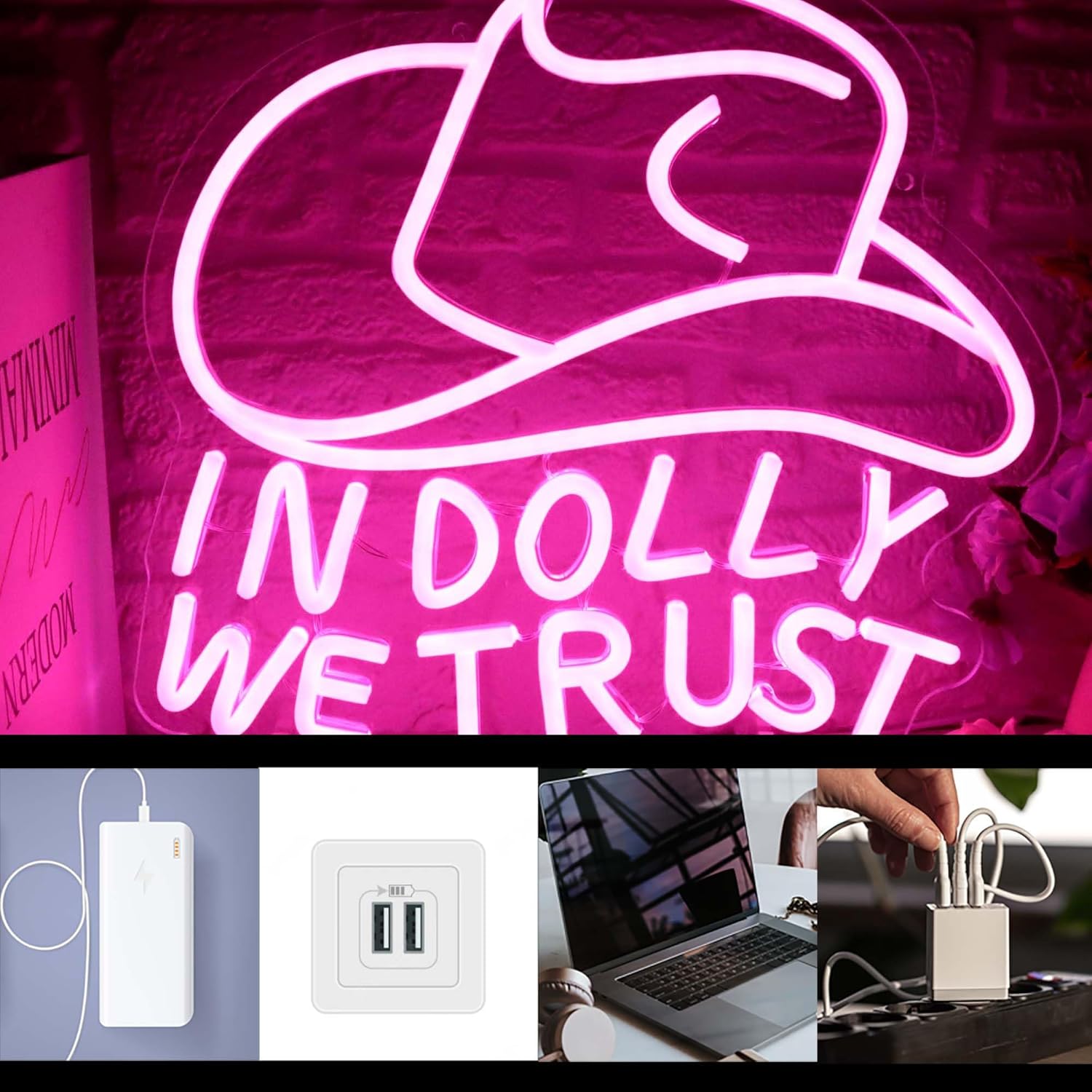 LED Neon Signs – Cowgirl Boots / Leave a Message / Girls Just Wanna Have Fun / Movie Night / Dolly Do / Dolly Hat – USB-Powered, Dimmable Wall Décor