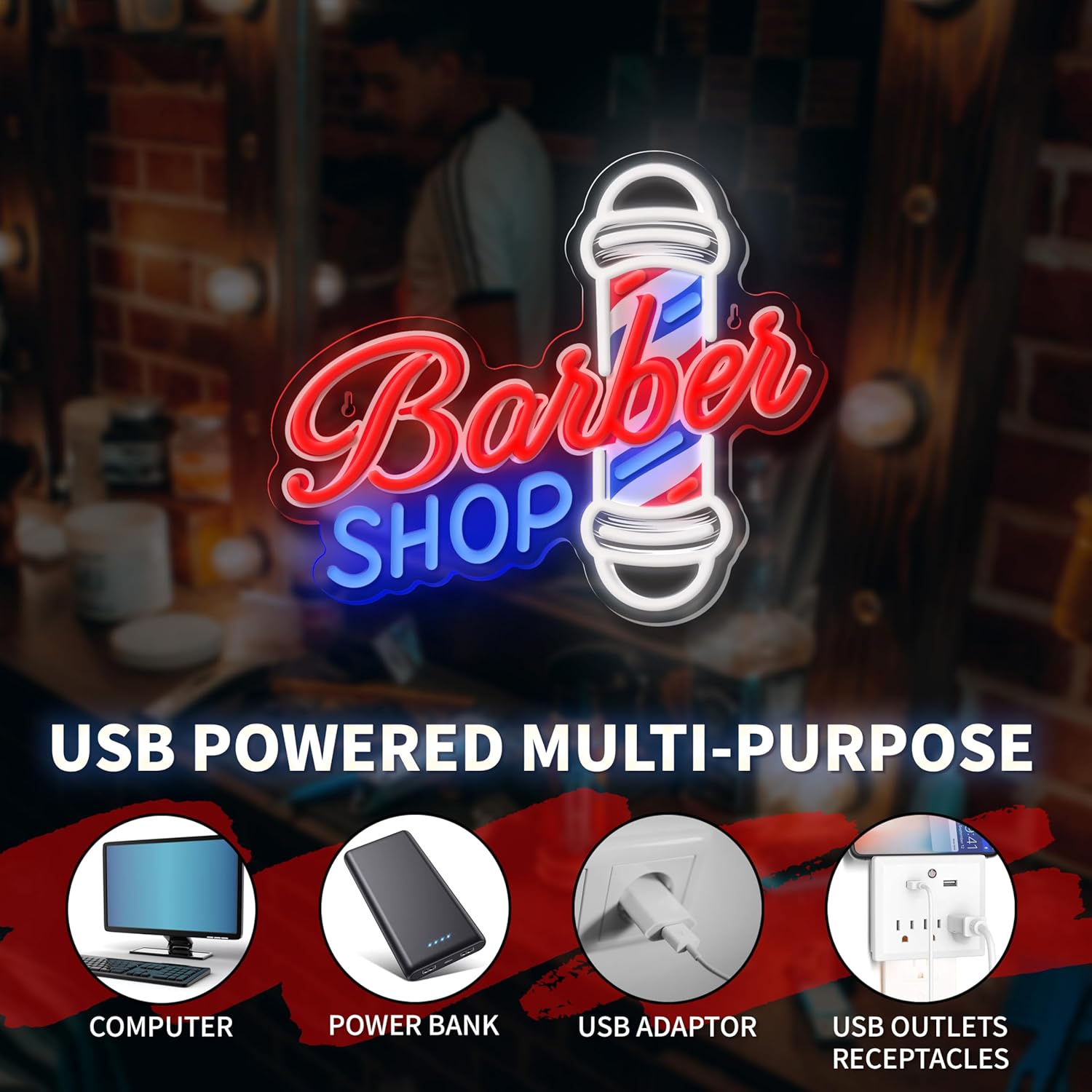 Barber Shop LED Neon Sign – Dimmable Light for Hair Salon, Studio & Business Decor