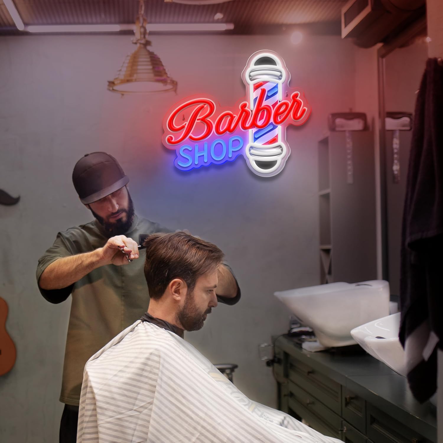 Barber Shop LED Neon Sign – Dimmable Light for Hair Salon, Studio & Business Decor