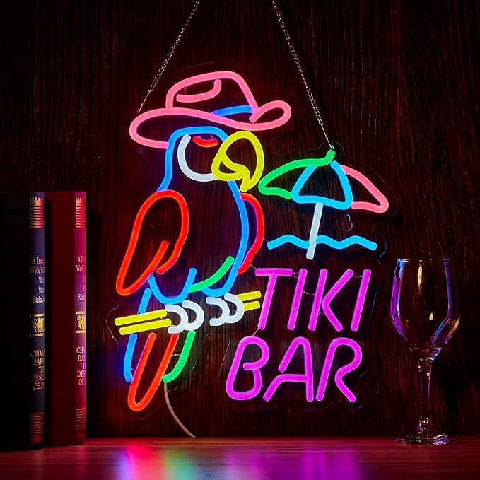 Parrot “It’s 5 O’Clock Somewhere” Neon Sign – USB Powered, Dimmable LED Wall Light for Bar & Man Cave