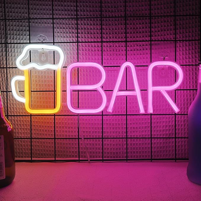LED Neon Signs – Open / Happy Hour / Cocktails / Guitar / Rock / Bar / Girl – USB-Powered, Dimmable Wall Décor
