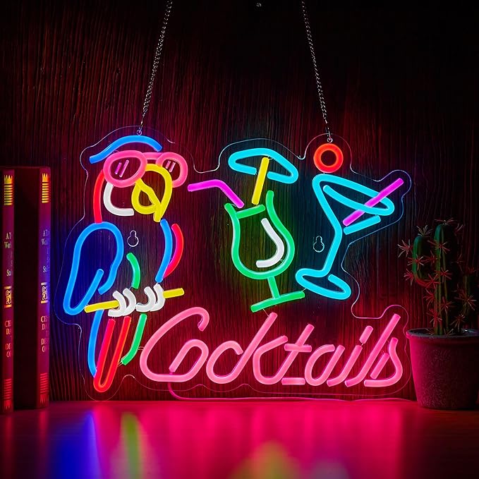 Parrot “It’s 5 O’Clock Somewhere” Neon Sign – USB Powered, Dimmable LED Wall Light for Bar & Man Cave